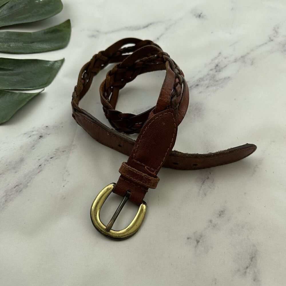 Dockers Womens Vintage 90s Braided Leather Belt Size L Brown Woven